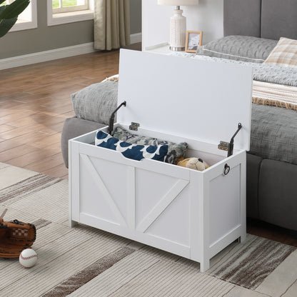 Storage Chest,Storage Bench,Retro Toy Box Organizer,Entryway Storage Bench with 2 Hinges,Easy Assembly,White image 6