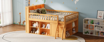 Full Size Loft Bed with Storage, Headboard with LED Light, Natural image 7