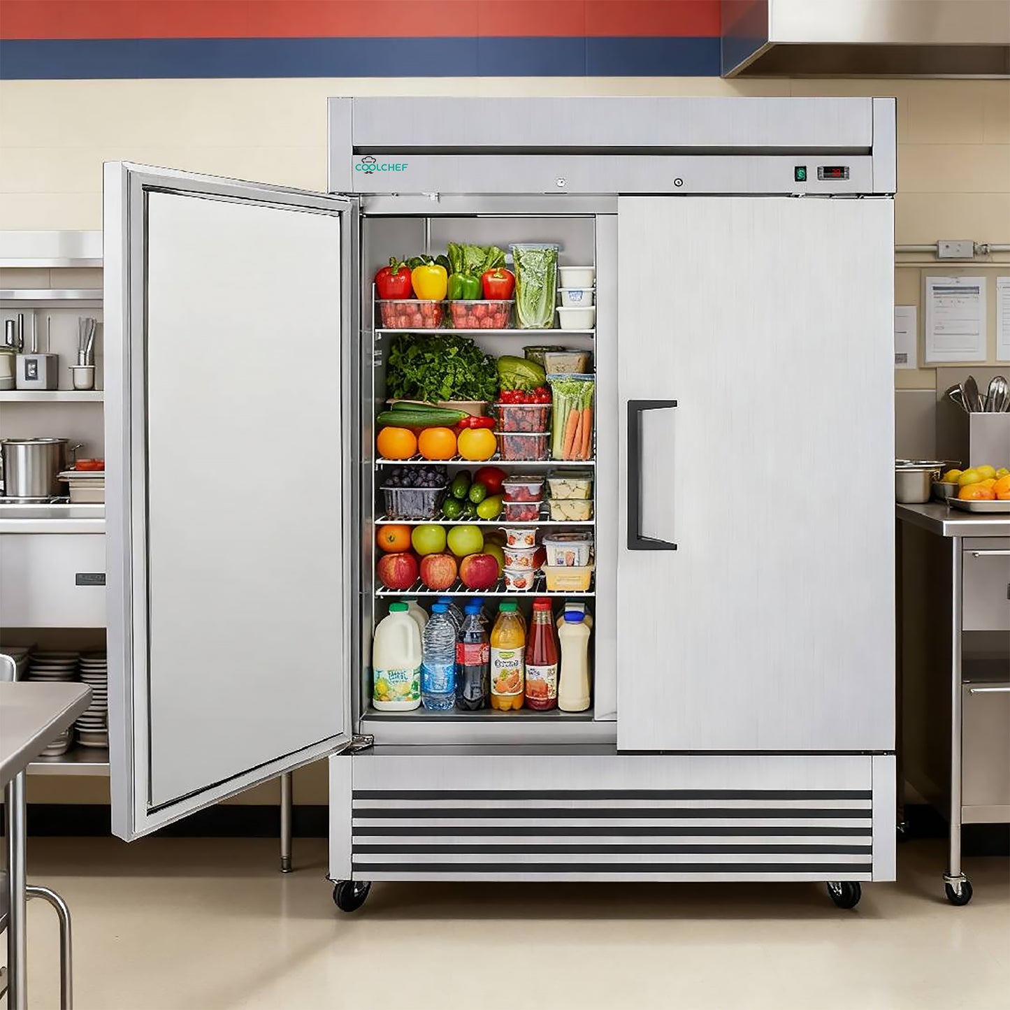 54"Commercial Freezer, 49 Cu.Ft Double Door Stainless Steel Reach-In Freezer, -8~0℉, Air Cooling, 6 Shelves, R290, ETL image 10