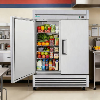 54"Commercial Freezer, 49 Cu.Ft Double Door Stainless Steel Reach-In Freezer, -8~0℉, Air Cooling, 6 Shelves, R290, ETL image 10