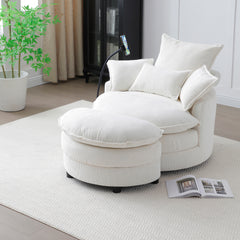 360° Swivel Accent Barrel Chair Modern Comfy Round Reading Sofa Swivel Chairs Circle Lounge Chair for Bedroom Living Room w/4 Pillow Lower Seating Heigh (Beige)