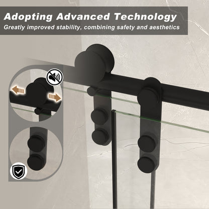 44-48" x 76" H Frameless Sliding Shower Door, 5/16" (8mm) Clear Tempered Glass, Stainless Steel Frame,Matte Black image 5