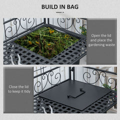 Outsunny Folding Potting Bench Table, Metal Garden Workstation, Work Bench with Large Build-In Bag with Cover, 5 Hanging Hooks & Storage Shelf, Flourishes