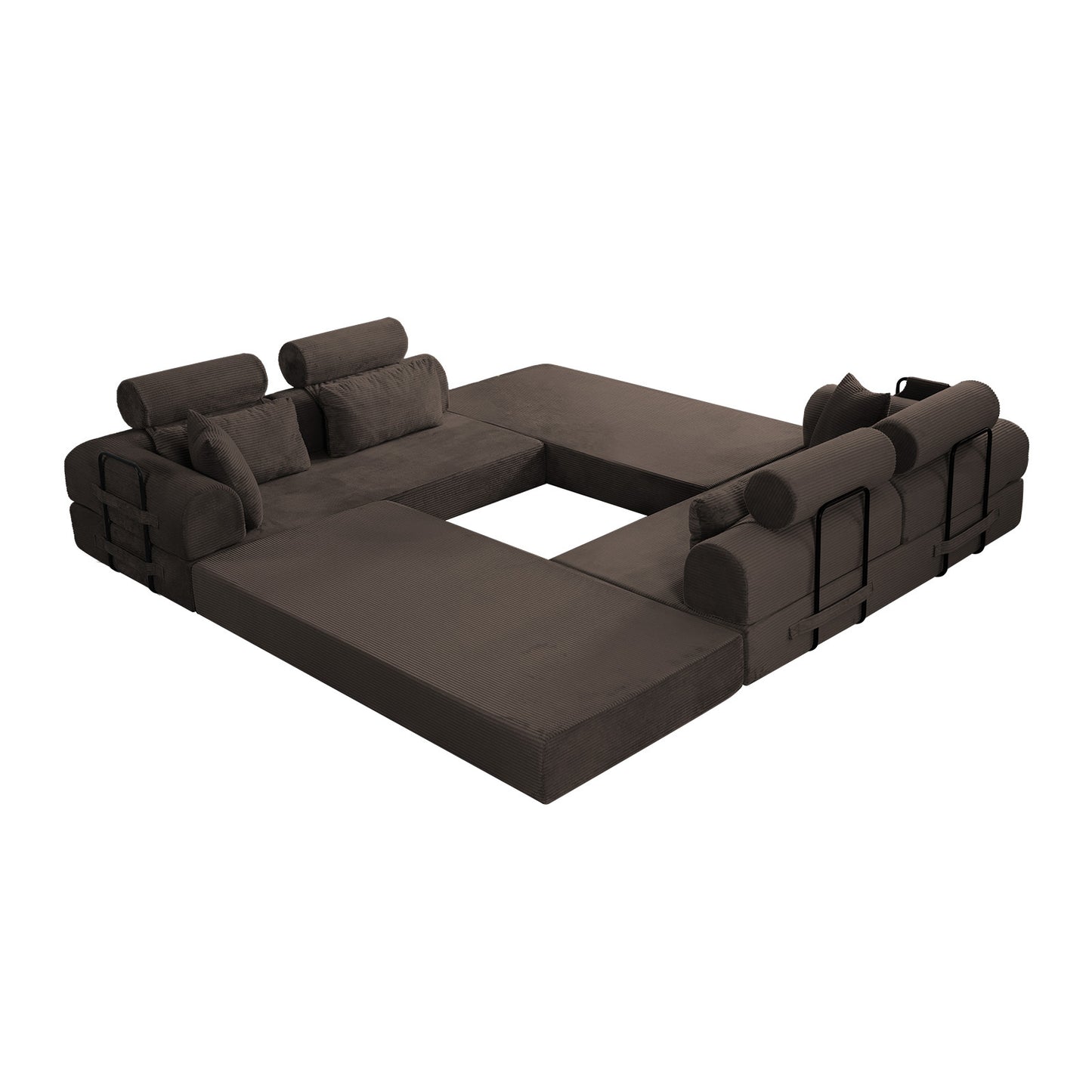 L shape Modular Sectional Sofa, Compressed Sectional Sofa Modern Minimalist Style Corduroy Couch,Unfold into a bed, Bedroom, Comfy Compressed Sofa Couch Space-Efficient Design(Brown) image 7