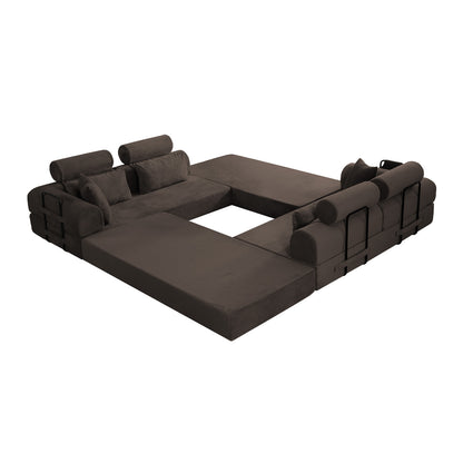 L shape Modular Sectional Sofa, Compressed Sectional Sofa Modern Minimalist Style Corduroy Couch,Unfold into a bed, Bedroom, Comfy Compressed Sofa Couch Space-Efficient Design(Brown) image 7