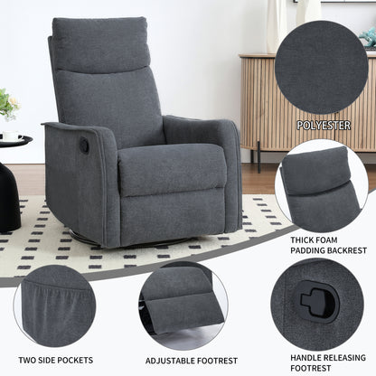 Heat Massage Manual Recliner Chair with Rocker and Swivel in Fabric for Living Room, Grey image 10