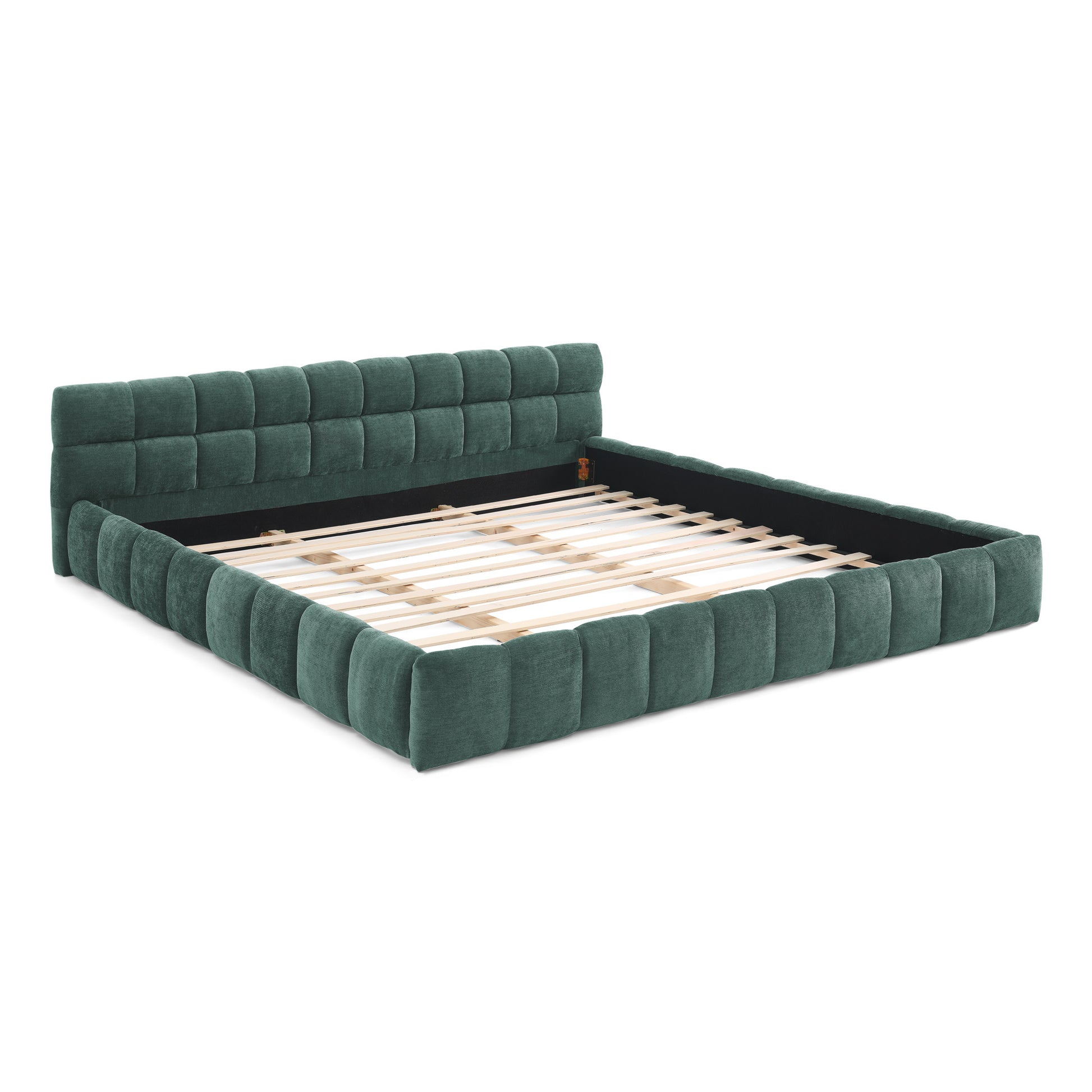 King size Upholstered Bed Frame with Thick Fabric, Chenille Fabric Grounded King Size Platform Bed with Headboard and Solid Frame. No Box Spring Needed-green(88.5''*85.5''*24'') image 8
