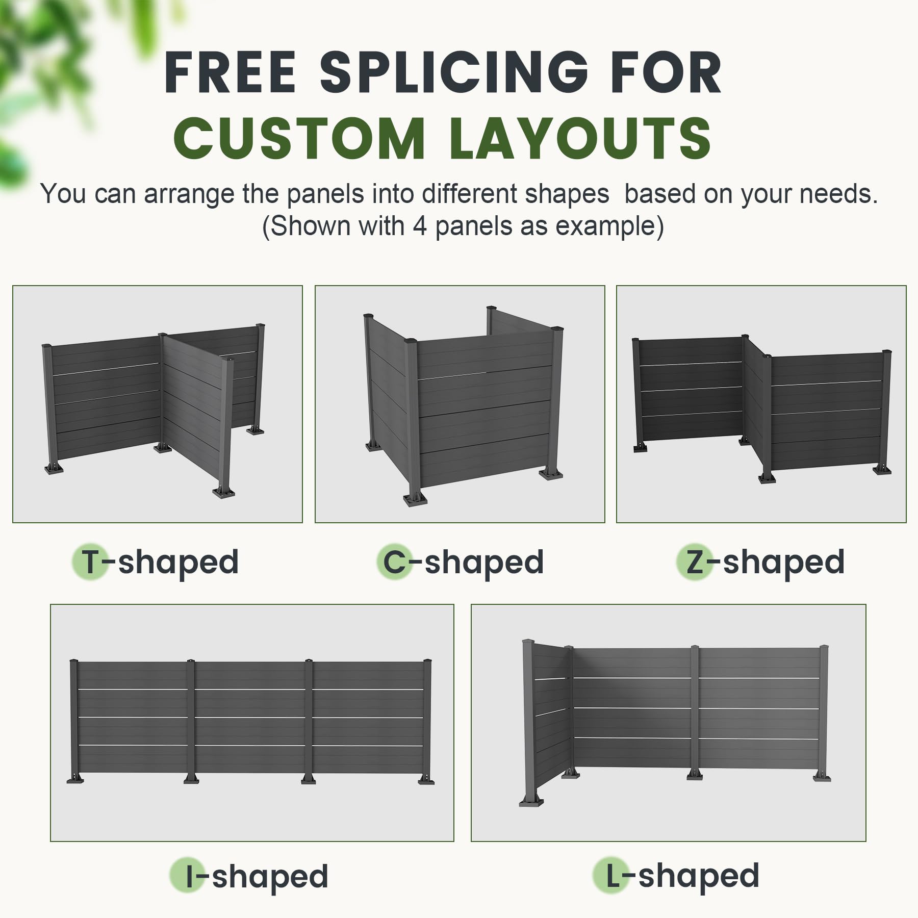 50" W x 49" H Outdoor Privacy Screen, Air Conditioner Fence, All-Weather Vinyl Privacy Fence Screens with Aluminum Posts, 3 Panels, Dark Grey image 9