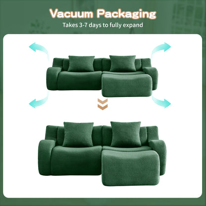 L-Shaped Teddy Fabric 2-Seat Boneless Sofa,No Assembly Required Curved Armrest,Streamlined Design Ergonomic Design,32D High Density Sponge For Living Rooms Rest Areas Bedroom,Green image 9