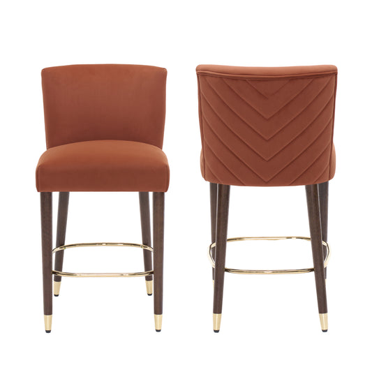 27inch-counterstool, modern design with a smooth, colored fabric and circular footrest with a gold - colored finish,creates a sophisticated and luxurious look--Orange image 1