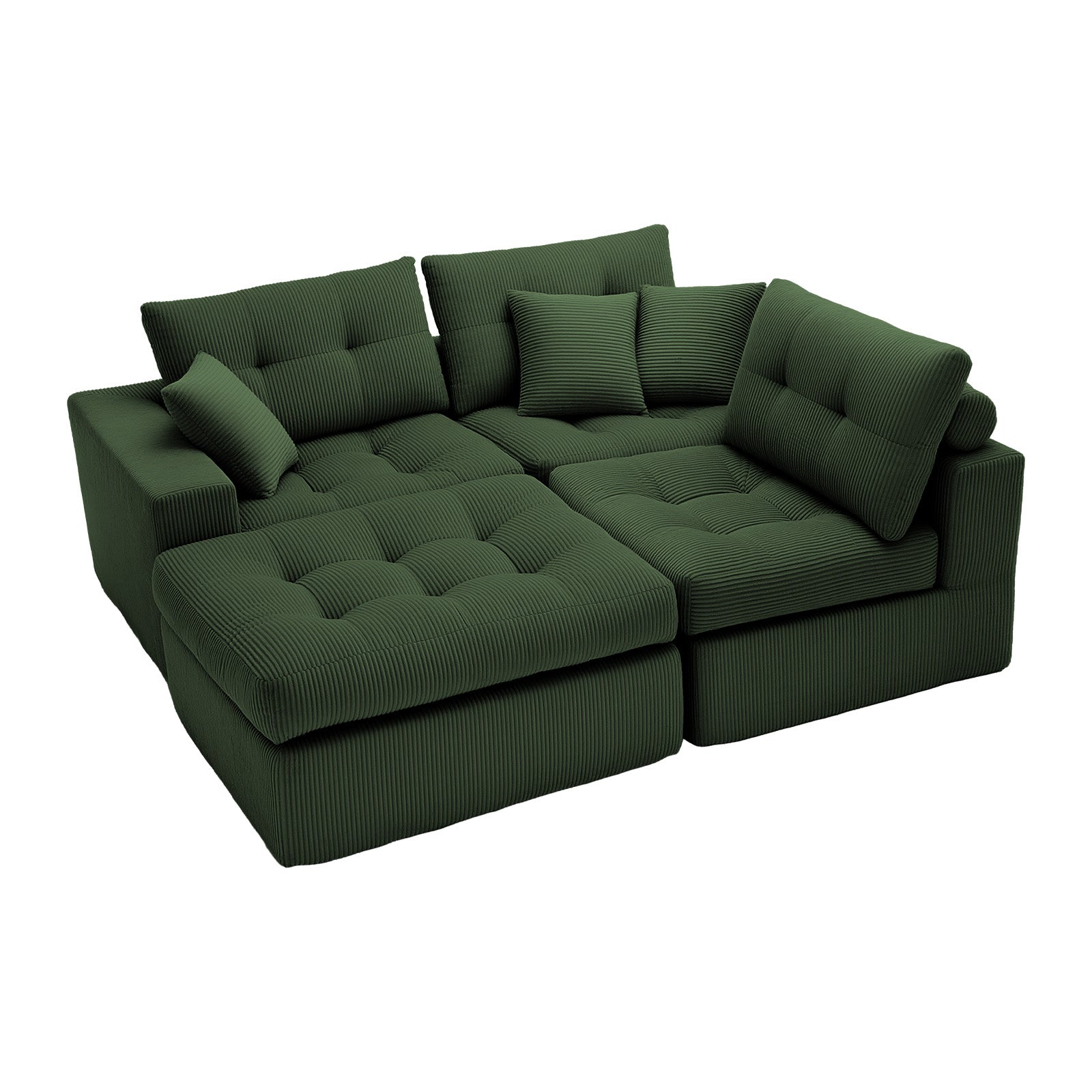 Corduroy Corner Chaise Compression Sofa Bed, L-Shaped Sectional Couch with High-Density Sponge, No-Assembly Required Convertible Sofa for Living Room, Apartment, Guest Room(Green) image 5