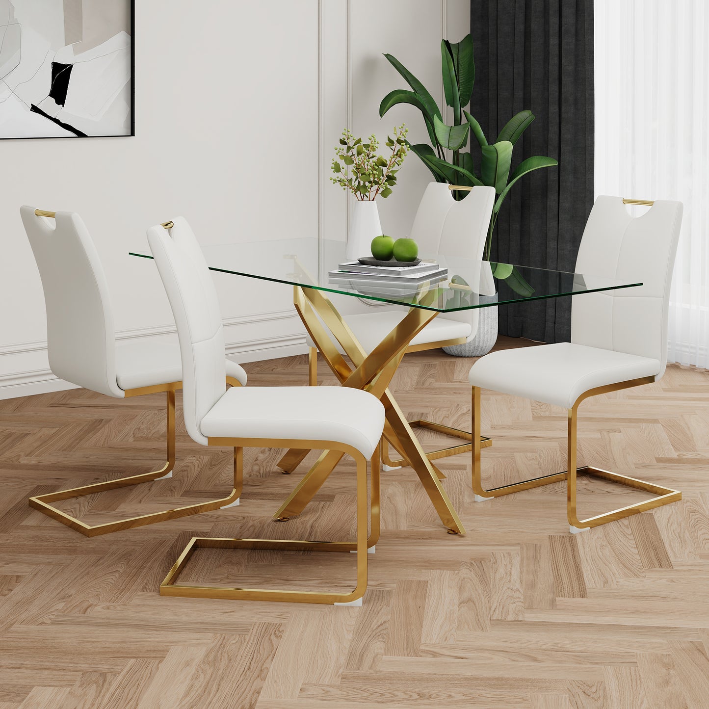 Modern Dining Chairs with Faux Leather Padded Seat Dining Living Room Chairs Upholstered Chair with gold Metal Legs Design for Kitchen, Living, Bedroom, Dining Room Side Chairs Set of 2 image 8