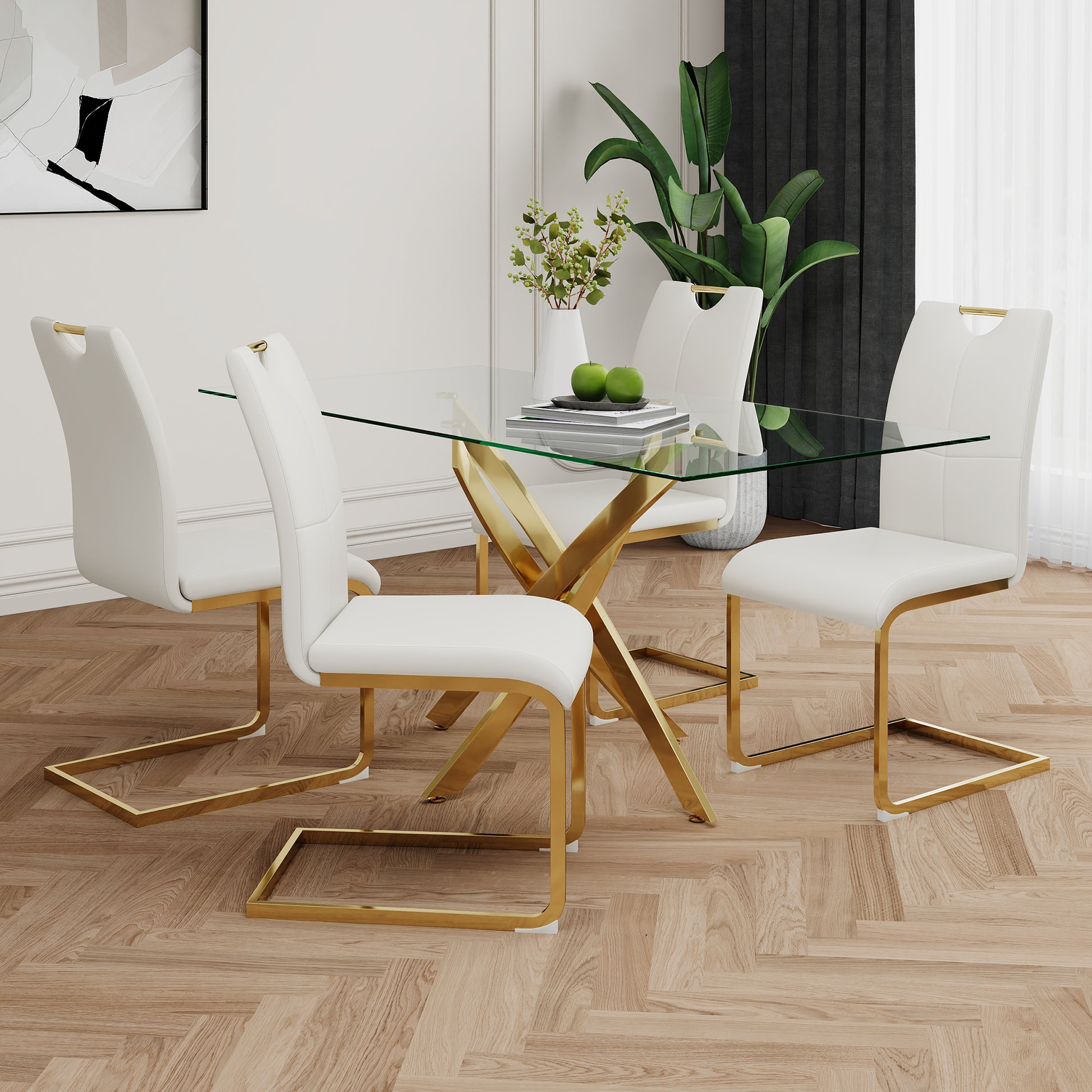 Modern Dining Chairs with Faux Leather Padded Seat Dining Living Room Chairs Upholstered Chair with gold Metal Legs Design for Kitchen, Living, Bedroom, Dining Room Side Chairs Set of 2 image 8