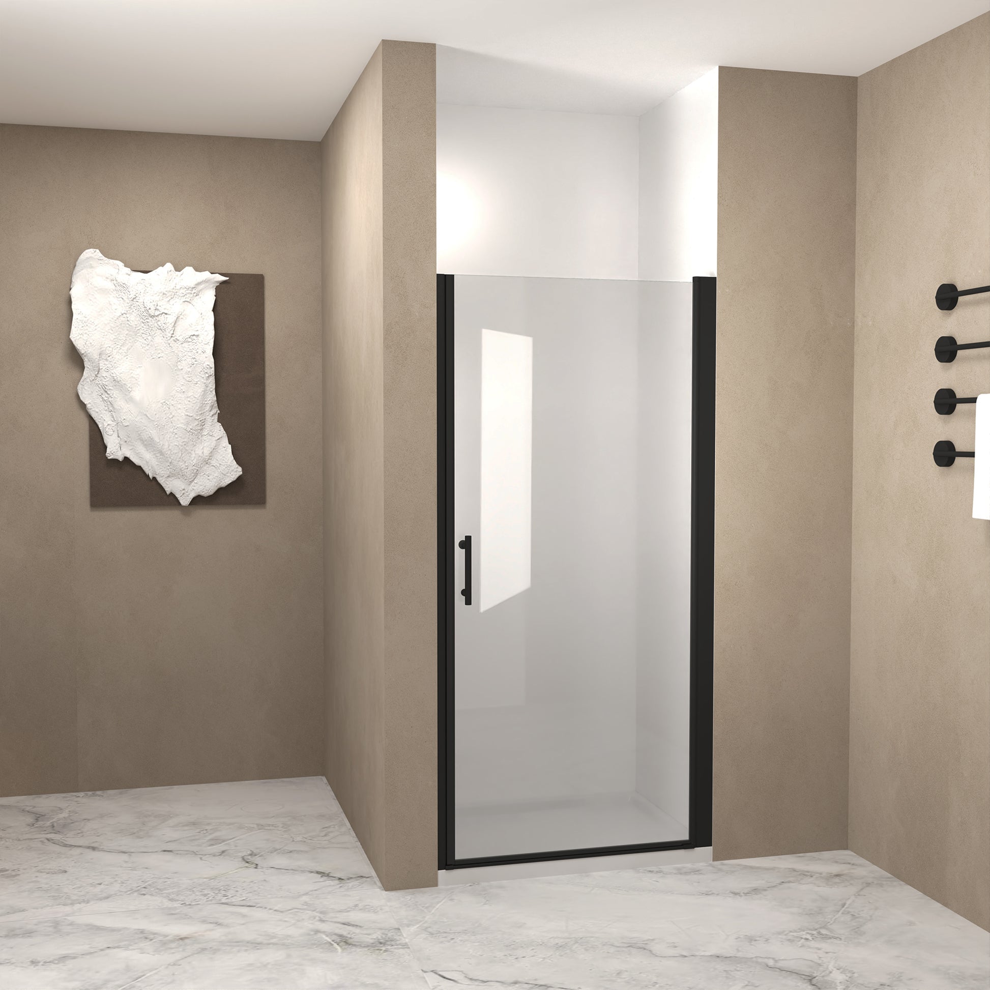 28"x 72" Pivot Shower Door, Matte Black Aluminum Frame, Half Frame,1/4"(6mm) Tempered Glass Explosion Proof Film,Stainless Steel Handle image 3