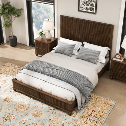 Solid Wood Bed Frame,Queen Platform Bed Frame with Headboard,Tall Headboard Natural Wood Bed,No Box Spring Needed,Walnut image 3