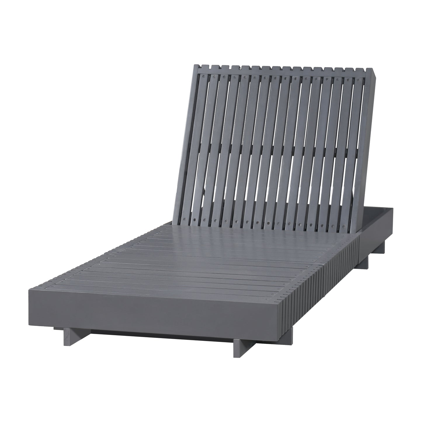Dark Gray Acacia Solid Wood Outdoor Chaise Lounge with Cream Water-Repellent Cushion, 400lbs Capacity, Modern Patio Sun Lounger for Garden, Poolside image 10