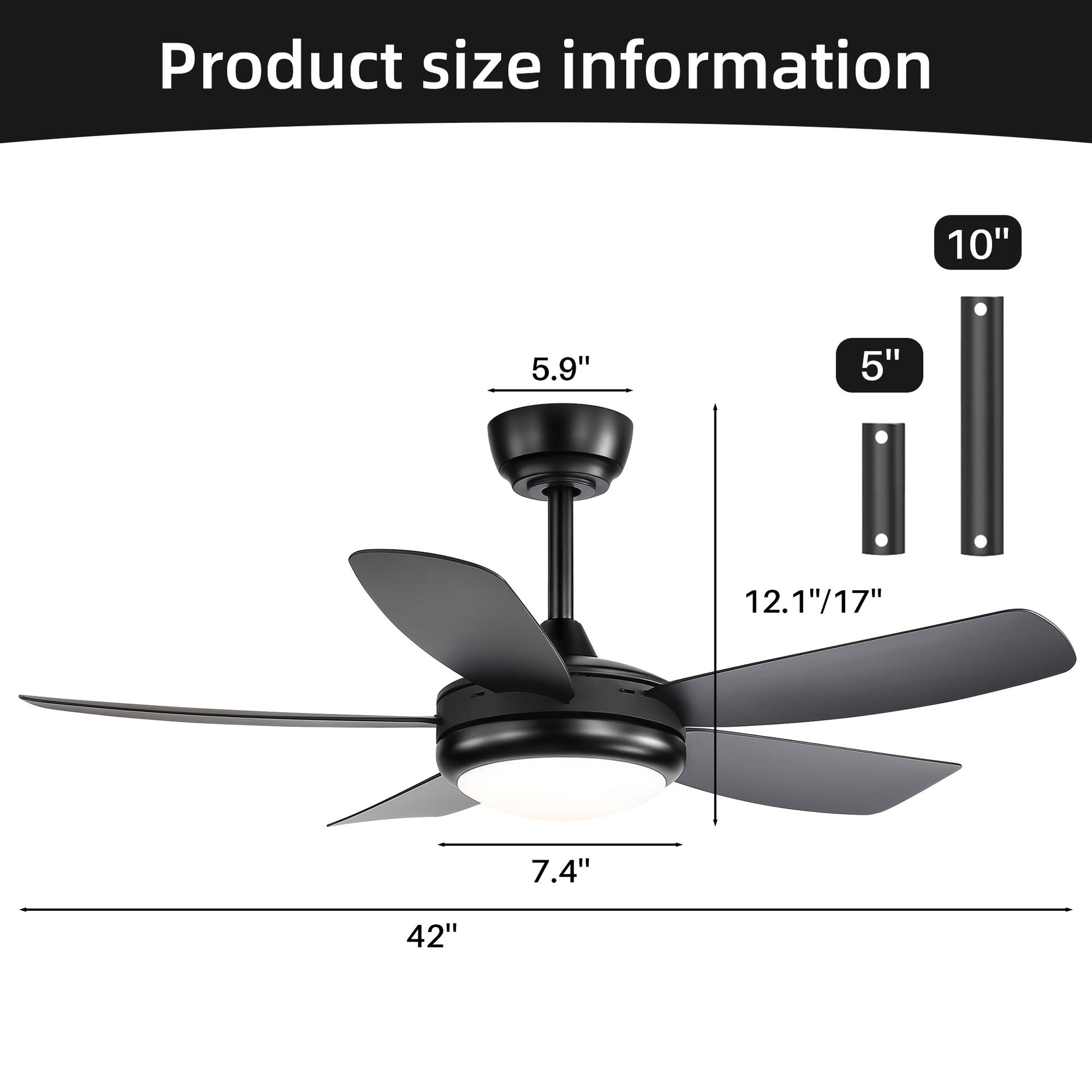 42 inch Ceiling Fans with Lights, Quiet DC Motor, Screw-Free for Blade Installation Reversible Ceiling Fan with Remote Control for Bedroom/Living Room-Black image 9