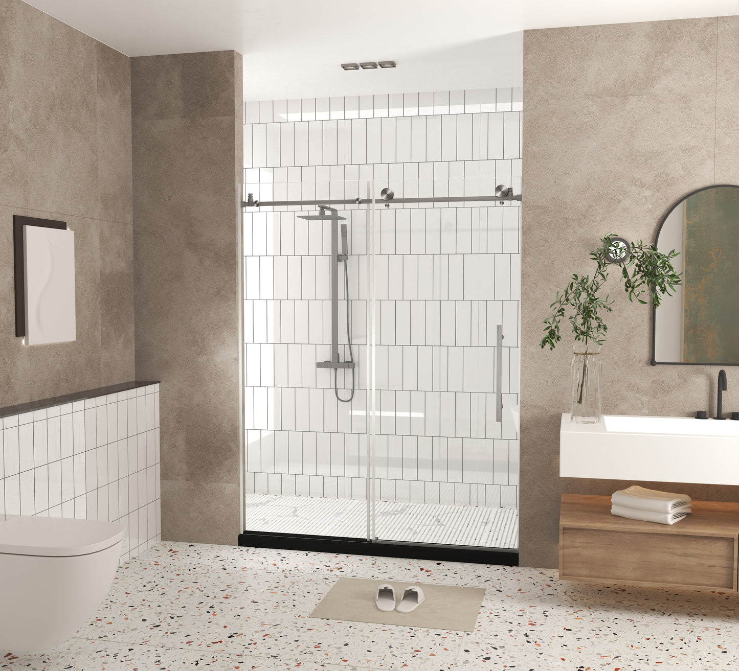 Frameless shower door 56-60 "W x 76" H, 1/4 "(6 mm) Clear Tempered Glass, Explosion Proof Film, Stainless Steel Handle,Brushed Nickel image 11