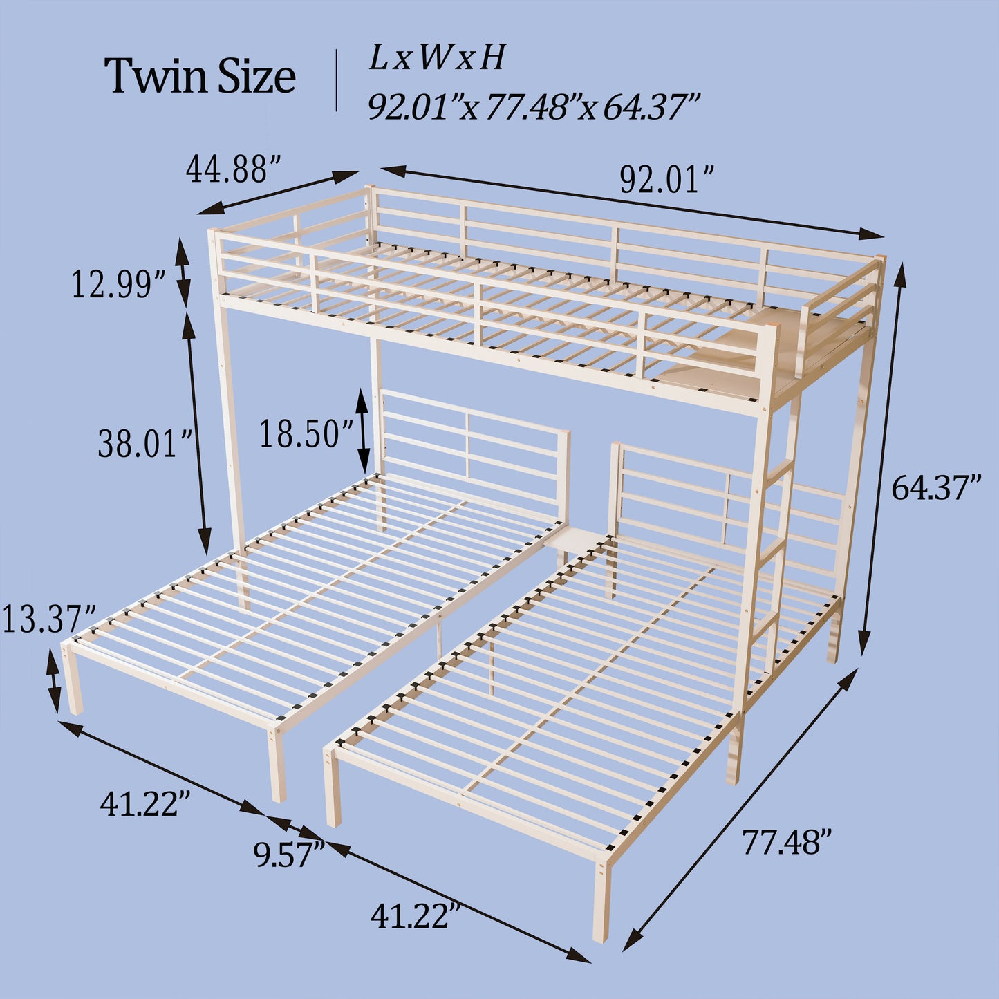 Triple Bunk Bed for Kids,3 Bed Bunk Beds for 3,Metal Triple Bunk Beds,Separates Into 3 Twin Beds,Noise Reduced Structure,White image 7