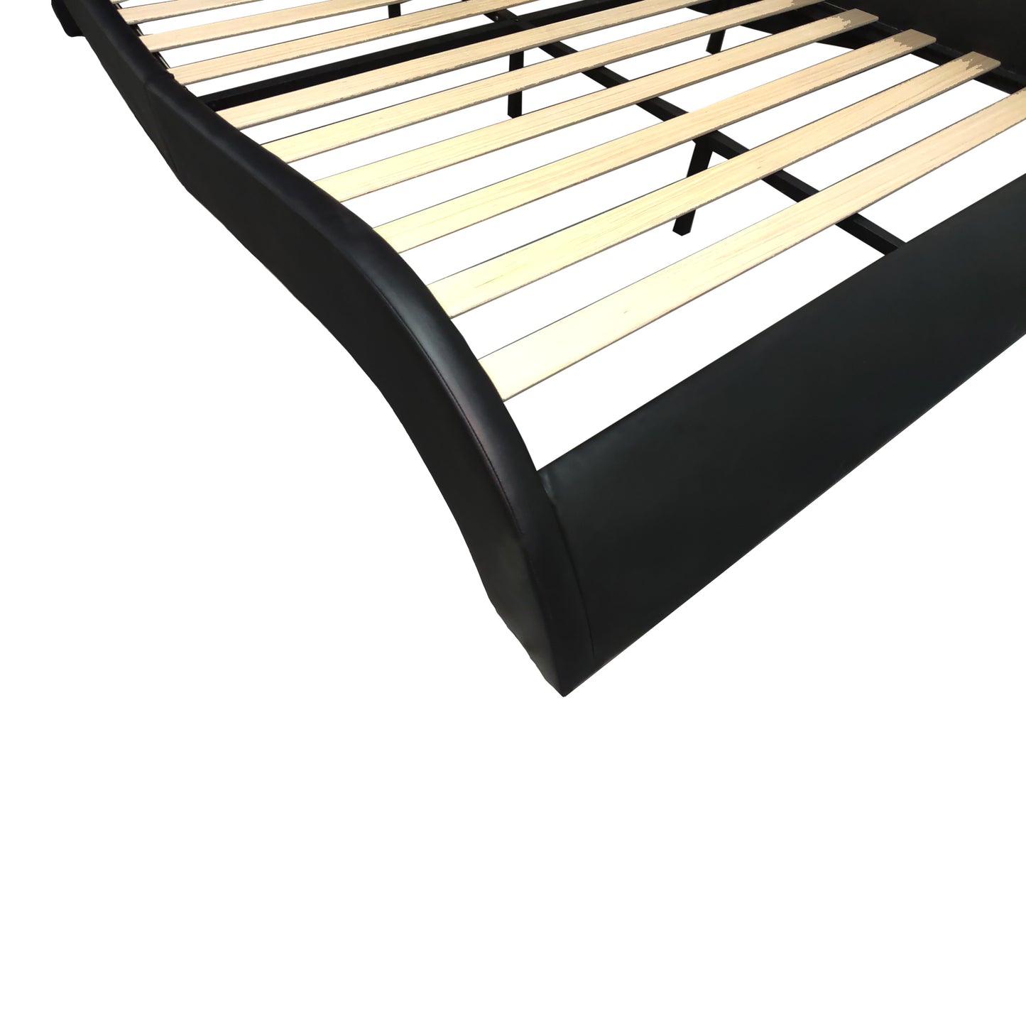 Faux Leather Upholstered Platform Bed Frame with led lighting, Bluetooth connection to play music control, Backrest vibration massage, Curve Design, Wood Slat Support, Exhibited Speakers, King Size image 10