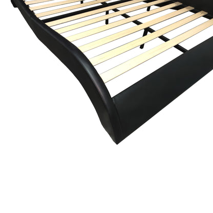 Faux Leather Upholstered Platform Bed Frame with led lighting, Bluetooth connection to play music control, Backrest vibration massage, Curve Design, Wood Slat Support, Exhibited Speakers, King Size image 10