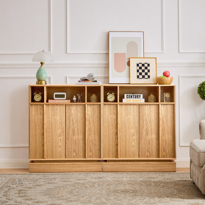 Sideboard Buffet Cabinet with Storage, Farmhouse Fluted Sideboard with 2 Doors & Adjustable Shelf, TV Media Console, Storage Cabinet for Entryway Hallway Kitchen Dining Living Room, Natural image 4