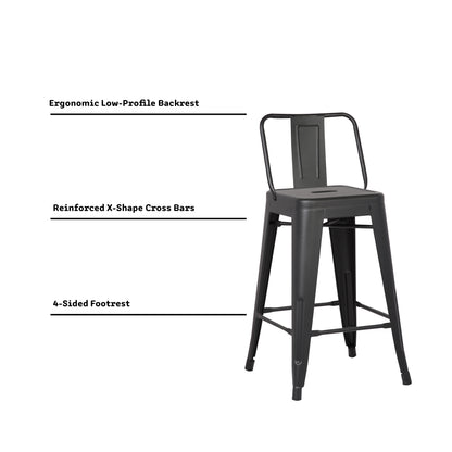 24"Metal Barstool,Country Rustic Style with Back, Kitchen Counter Bar Stool, Lightweight & Sturdy Build, Set of 4 -Matte Black image 8