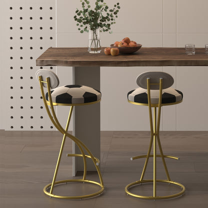 Football Print Bar Stools Set of 2 Upholstered Counter Height Barstool for Kitchen Island S-shaped Velvet Metal Dining Chairs (Gold Frame & Creamy White Back) image 2