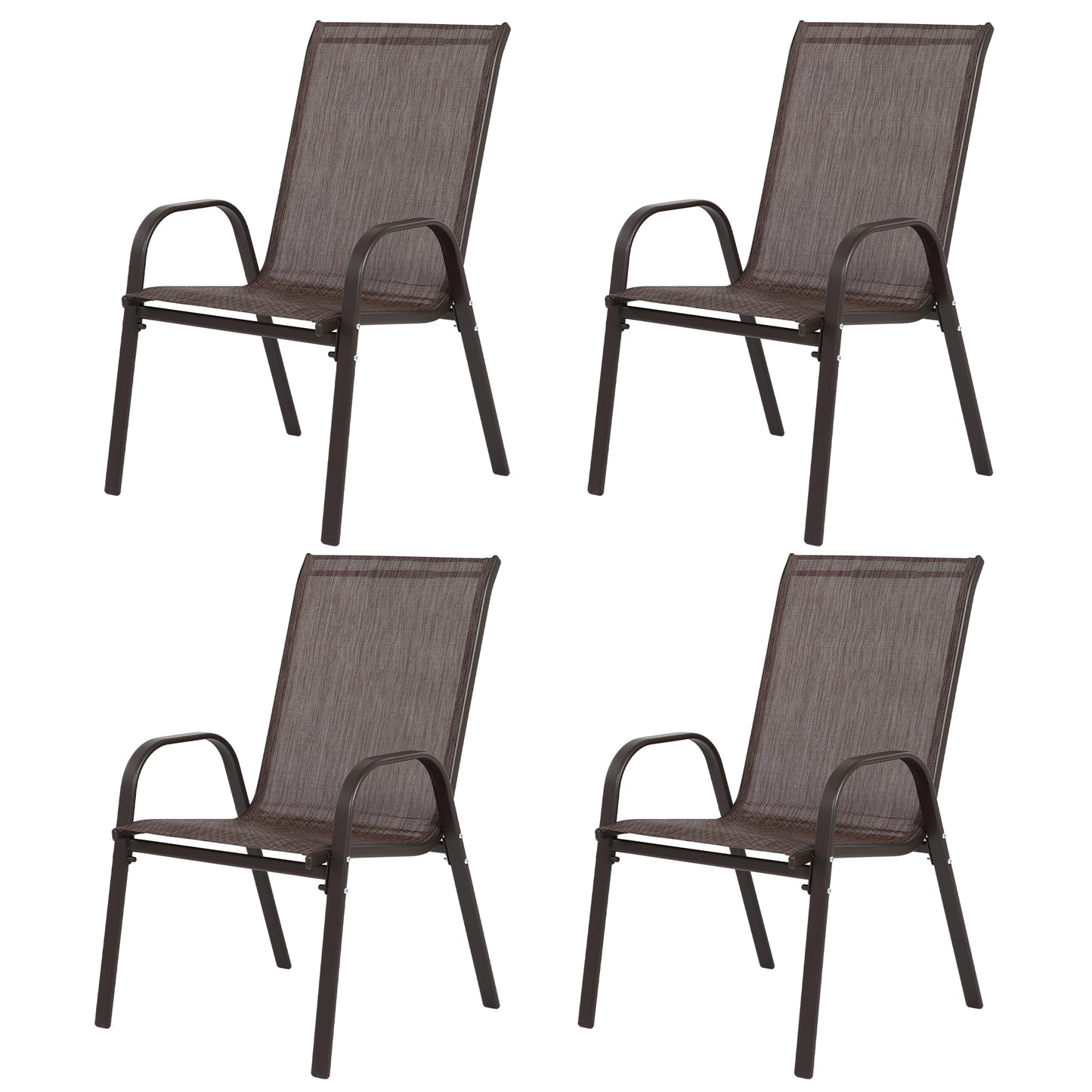 4 Piece Patio Chairs, Outdoor Camping Chairs with Breathable Textilene Fabric, Set of 2 Garden Chairs with Armrest High Backrest for Garden Patio Pool Beach Yard Space Saving (Brown) image 1