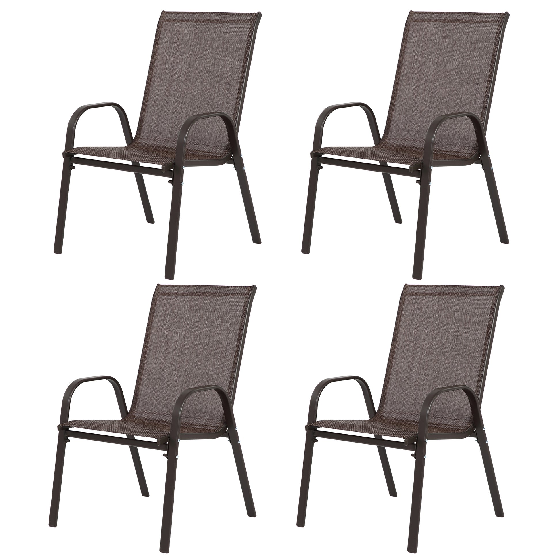 4 Piece Patio Chairs, Outdoor Camping Chairs with Breathable Textilene Fabric, Set of 2 Garden Chairs with Armrest High Backrest for Garden Patio Pool Beach Yard Space Saving (Brown) image 1