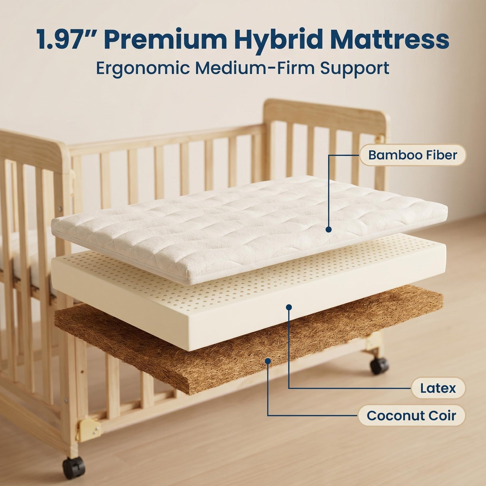 Baby Bassinets Bedside Sleeper - Portable Pine Wood Bedside Bassinet,3 Heights Small Mini Crib with Mattress 1.97 - 2.2in,Space-Saving Design Baby Crib for Newborns 0-36 Months image 3
