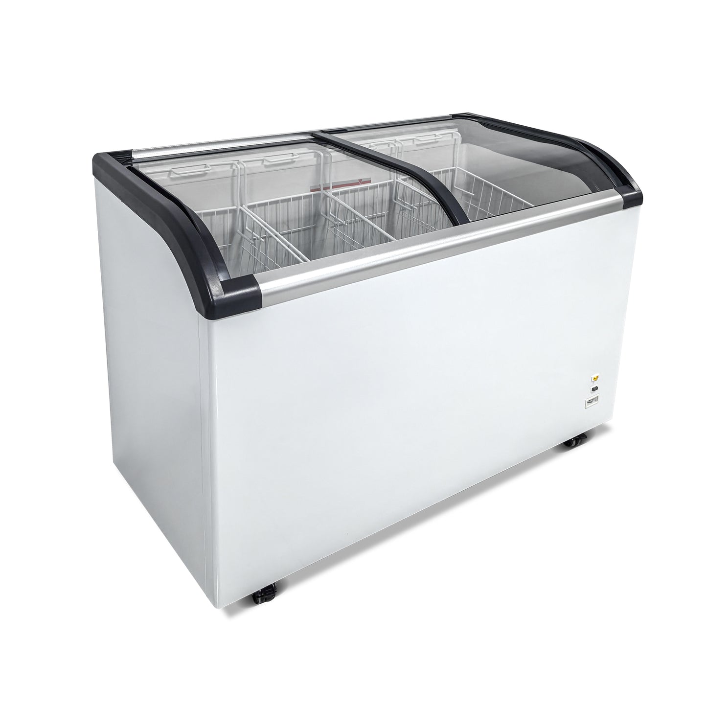 Curved Top Display Freezer 9.8 Cu.ft Sliding Glass Lid Ice Cream Freezers Commercial Mobile Chest Freezer with LED Lighting image 1