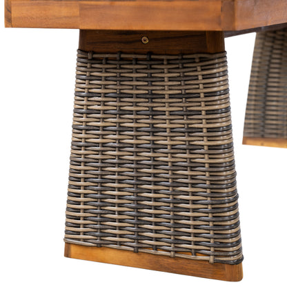 Outdoor 1pcs Acacia Wood Bench,Teak Finish+ Grey Wicker image 11