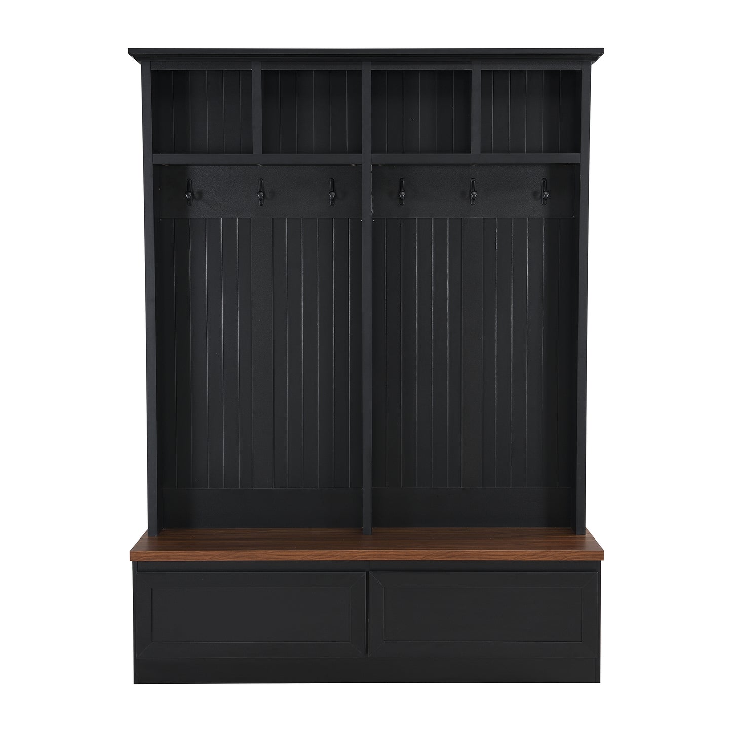 Farmhouse 4-in-1 Hall Tree with Wood Grain Bench, Mudroom Versatile Coat Rack with 2 Large Drawer, Entrance Organizer for Hallway, Living Room, Black, 55.9"W (OLD SKU: N721P313099B) image 12