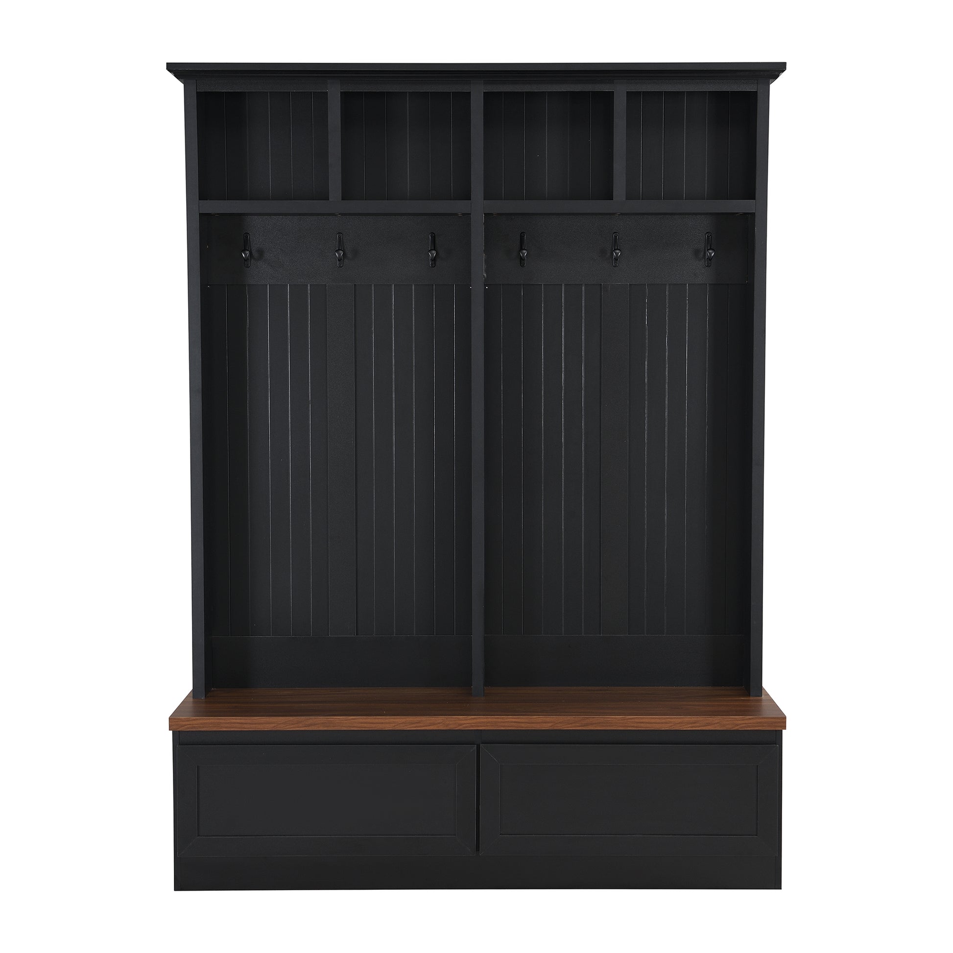 Farmhouse 4-in-1 Hall Tree with Wood Grain Bench, Mudroom Versatile Coat Rack with 2 Large Drawer, Entrance Organizer for Hallway, Living Room, Black, 55.9"W (OLD SKU: N721P313099B) image 12
