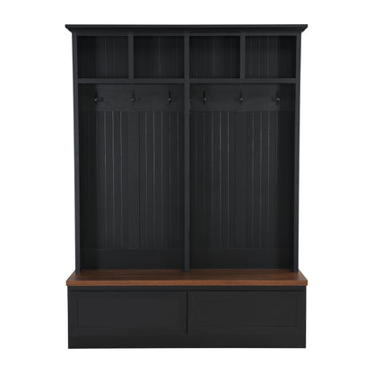 Farmhouse 4-in-1 Hall Tree with Wood Grain Bench, Mudroom Versatile Coat Rack with 2 Large Drawer, Entrance Organizer for Hallway, Living Room, Black, 55.9"W (OLD SKU: N721P313099B) image 12