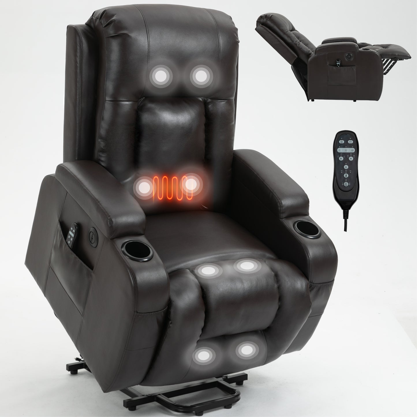 Infinite Position Up to 350 LBS Power Lift Recliner Chair for Elderly, Heavy Duty Motion Mechanism with 8-Point Vibration Massage and Lumbar Heating, USB Charging Port, Cup Holders, Brown image 1