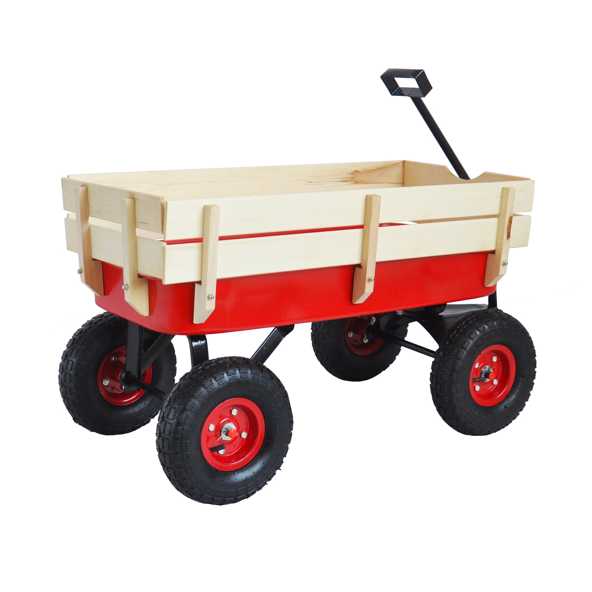 outdoor sport wagon tools cart wooden side panels air tires Wagon (red) image 8