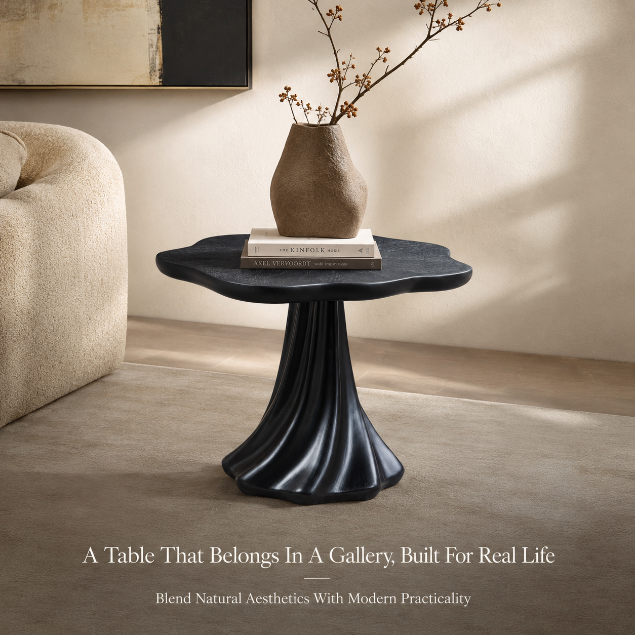 37" Black Sculptural Petal Dining Table – Modern Minimalist Dining Table, Seats 2-4 image 8