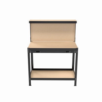 63" Tools Cabinet Working Tables Workbench Tool Storage Workshop Table with Drawers and Pegboard image 2