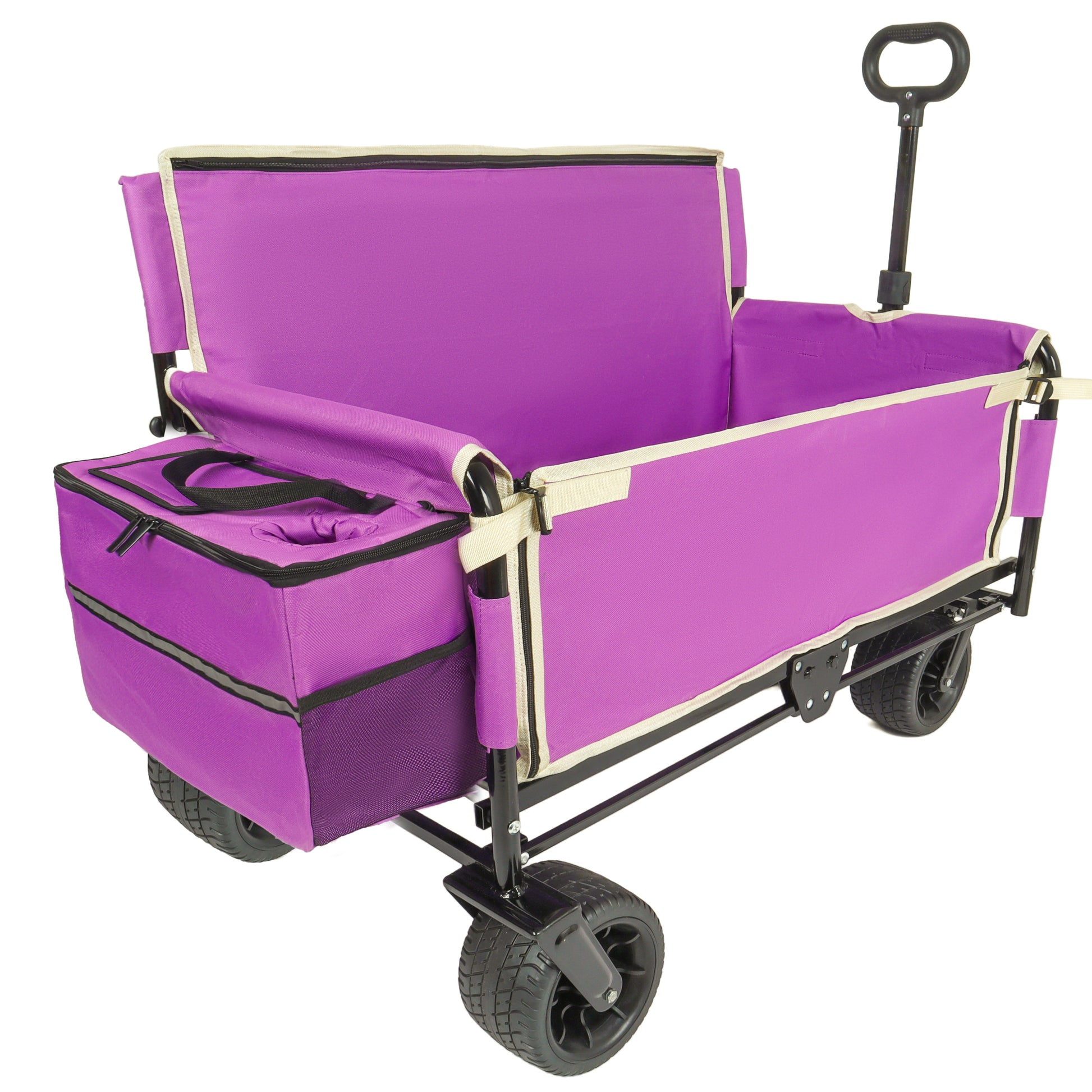 3-in-1 Folding Wagon Cart with Bench Seat & Storage, patent protection - Includes 1 ice pack, 500lbs Heavy-Duty, 180L Capacity All-Terrain Wheels for Camping, Beach, Sports, Garden, purple image 12