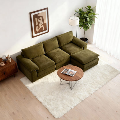 Modular Sectional Sofa, L Shape Cloud Couch with 1 Movable Ottoman, Comfy Chenille Deep Seat Sofa with Soft Pillows for Living Room Apartment (Green) image 8
