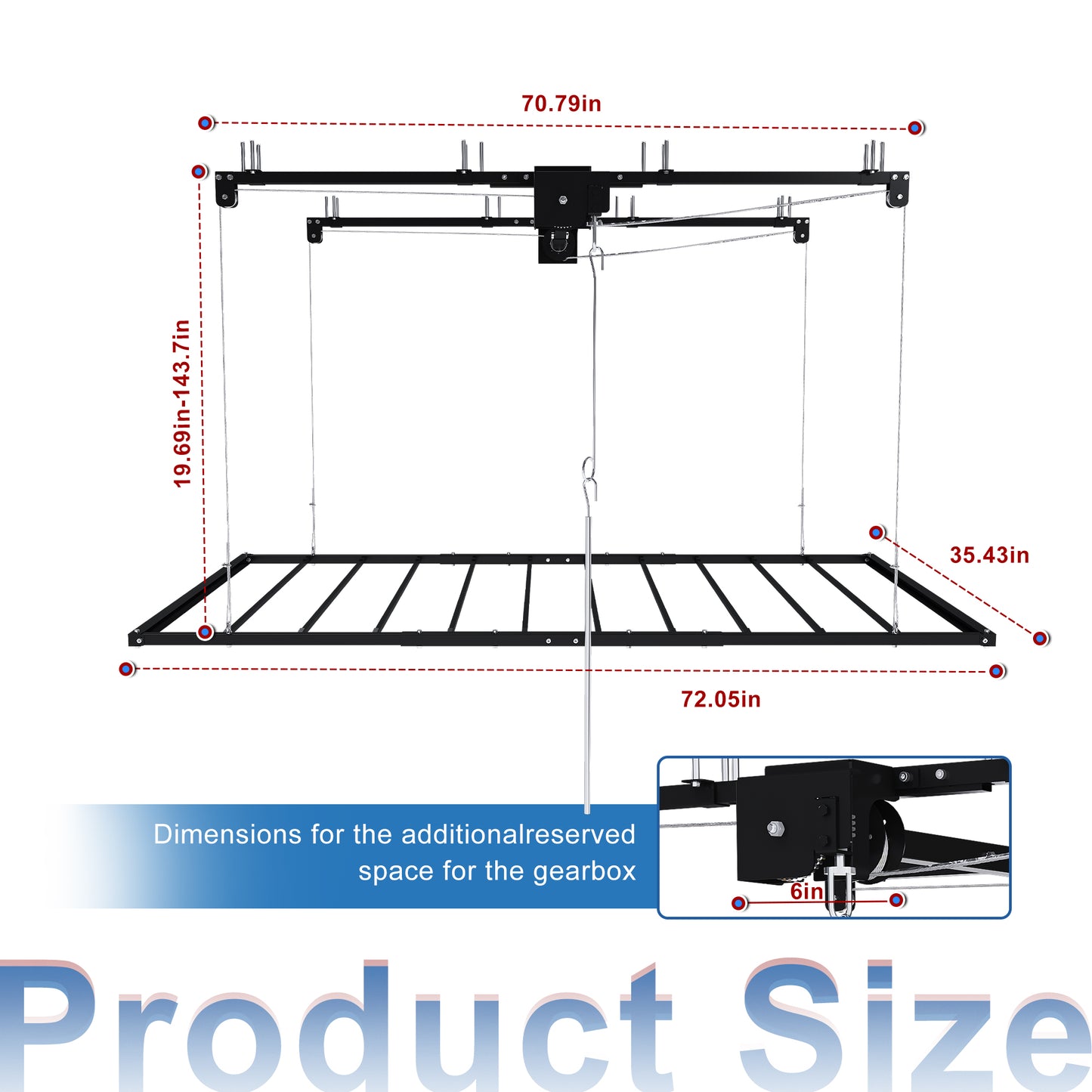 Black Overhead Garage Storage Rack 3x6 FT for High Ceilings 10-12 FT, 370LBS Capacity All-Steel Construction with Safety Lock (Installation Required, Heavy-Duty Garage Organizer) RR image 7