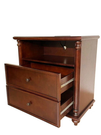 28"Nightstand with Charging Station, Rustic Brown Nightstand, 2 Drawers End Table, Bedside Table Walnut for bedroom image 6