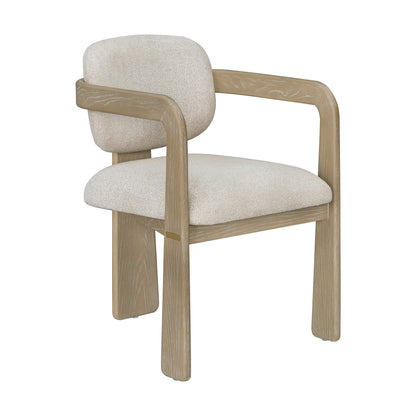 Modern Oak Finish Arm Chairs Set of 2 Beige Fabric Upholstery Curved Backrest Solid Rubberwood Dining Room Furniture image 3