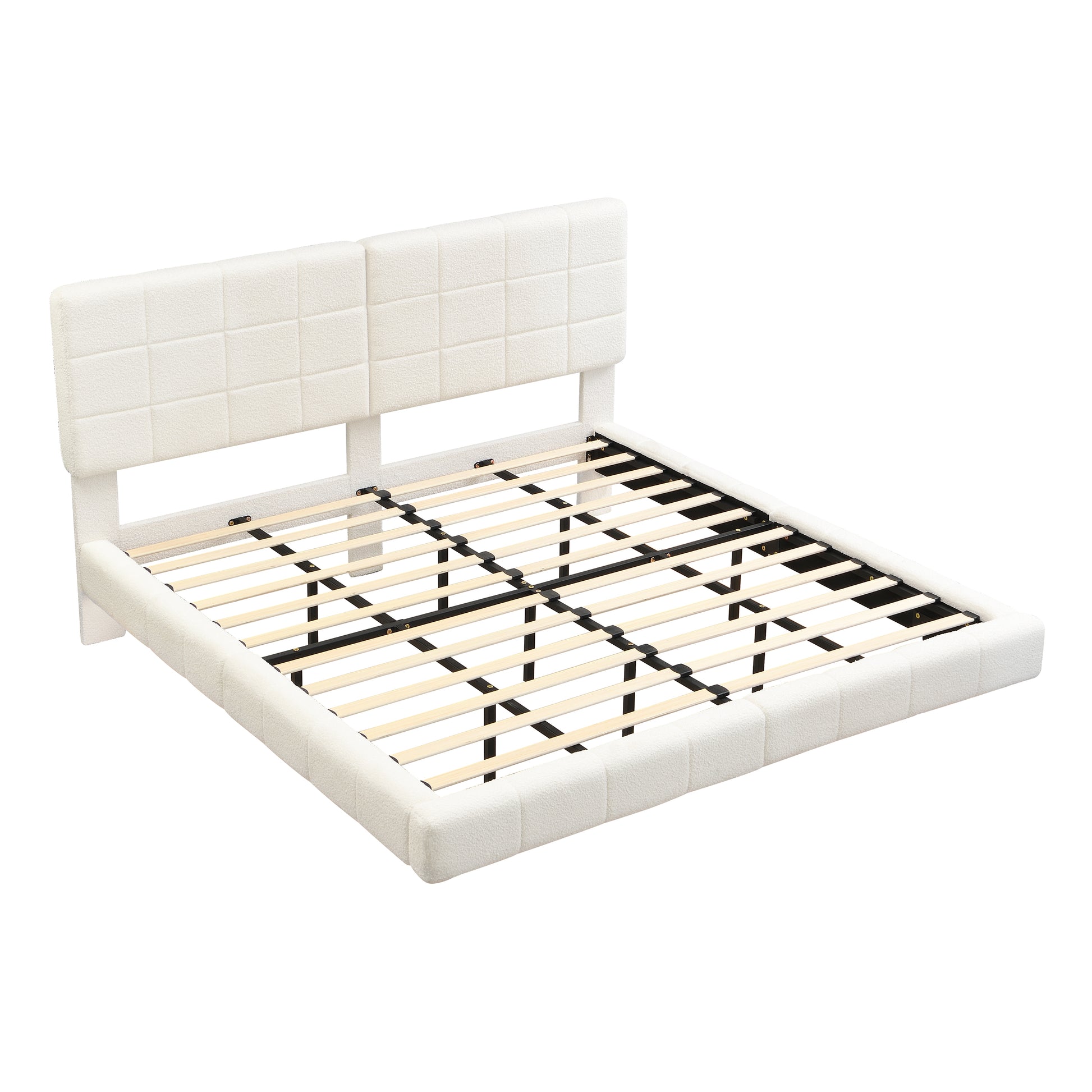 White Boucle Floating Bed with Light,King image 4