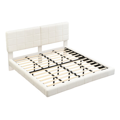 White Boucle Floating Bed with Light,King image 4