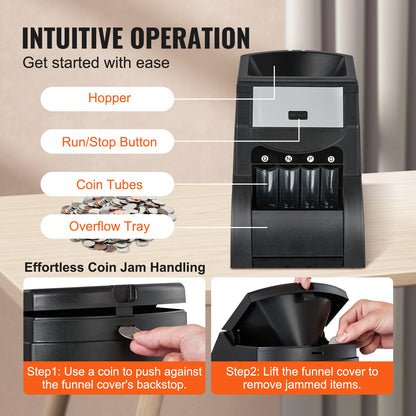 USD Coin Sorter, Coin Sorter Machine for USD Coin 1￠ 5￠ 10￠ 25￠, Sorts up to 230 Coins/min, Coin Sorter and Wrapper Machine Holds 200 Coins Included 4 Coin Tubes, Black image 7