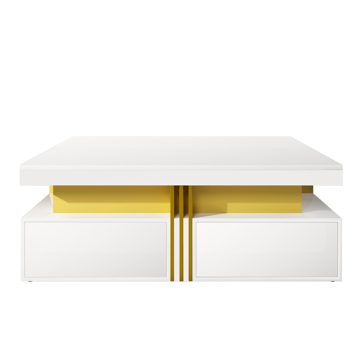 Modern Glossy Square Storage Coffee Table with 4 Drawers, 43.3", White image 12
