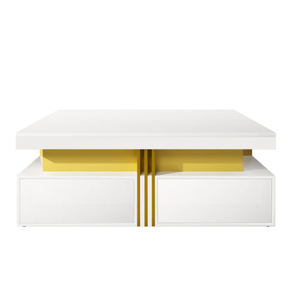 Modern Glossy Square Storage Coffee Table with 4 Drawers, 43.3", White image 12
